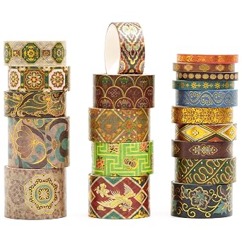 20 Rolls Chinese Style Washi Tape Set, Ancient Palace Pattern Decorative Masking Tapes with Gold Foil, Various Sizes for Craft, Scrapbook, DIY, Gift Wrapping 12-Golden Phoenix Court