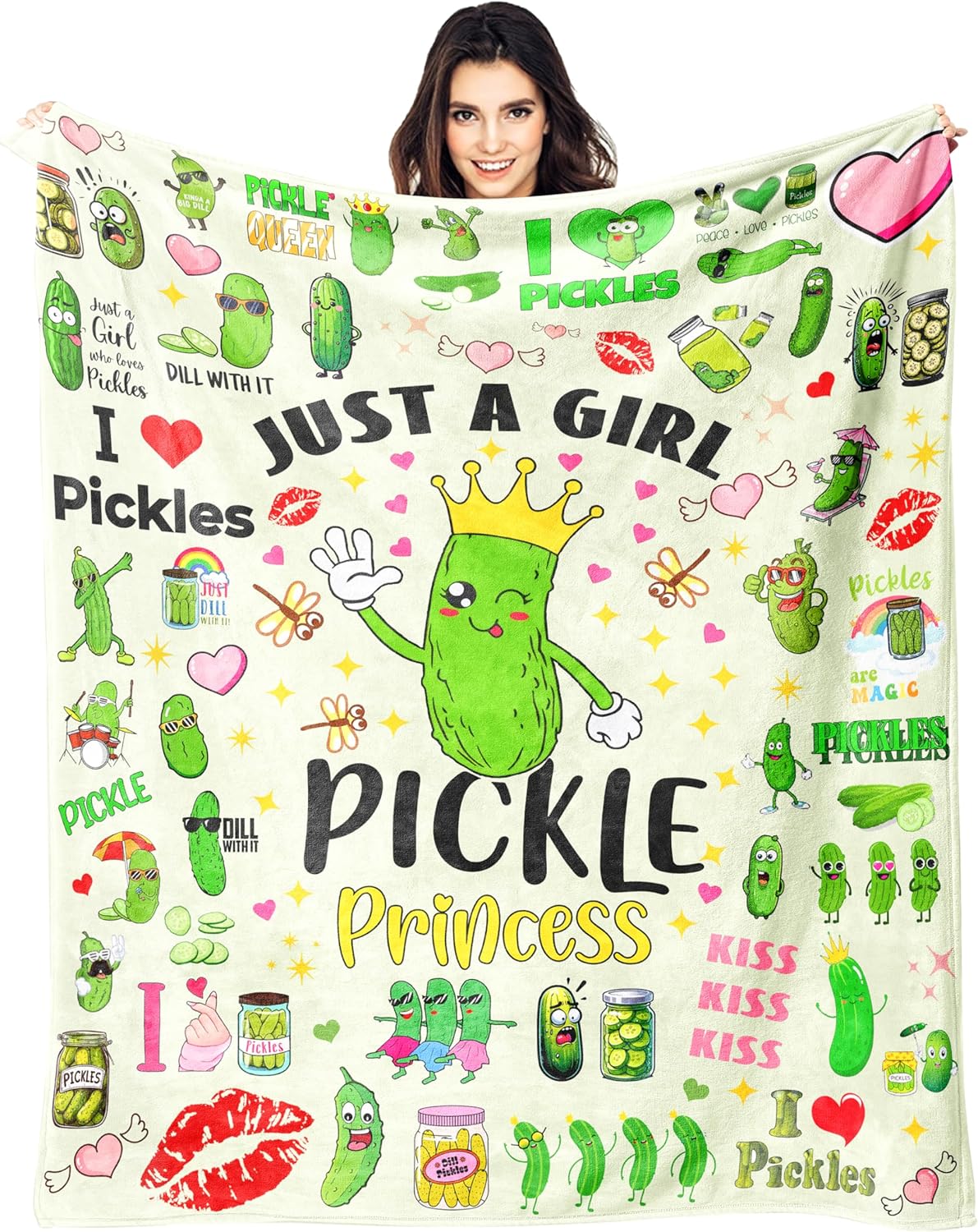 Cute Pickle Blanket Gifts for Girls Kids, Unique Fun Throw Blanket Gift for Pickles Lovers, Funny Cozy Warm Comfy Flannel Throws Blankets for Couch Sofa Bedroom Living Room 50"x40" - Image 2