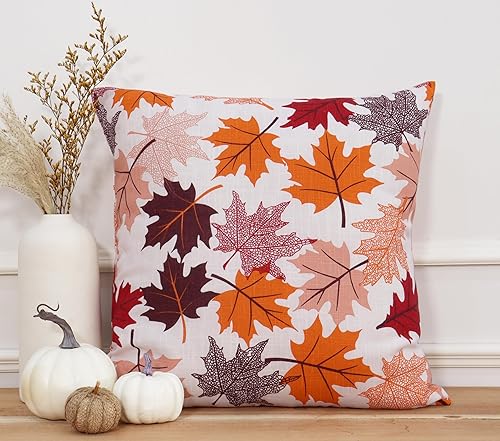 Miniatura 10 de PurpleEssences Decoraciones de otoño, fundas de almohada para porche al aire libre, hojas de arce, fundas de cojín de 18 x 18 pulgadas, juego de 2