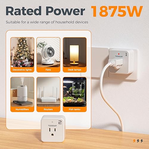 Miniatura 3 de TESSAN - Enchufe de salida de control remoto, kit de interruptor de luz inalámbrico de 100 pies, rango RF de 100 pies, interruptor de encendido y