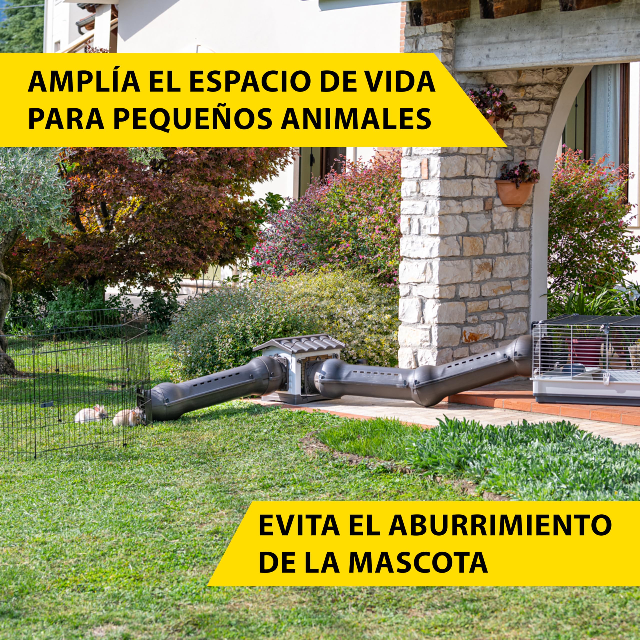 Ferplast Casita para Conejos Metro', conectable a túneles para Conejos Enanos, Hurones y cobayas, con 2 entradas, Techo Desmontable y Base con desagüe, 43 x 48 x 44 cm.