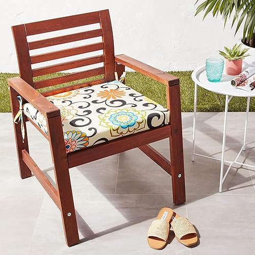 Miniatura 9 de Pillow Perfect Cojines de asiento cuadrado negro con Pom Pom Play Lagoon para exteriores e interiores, 20 x 20 pulgadas, paquete de 2