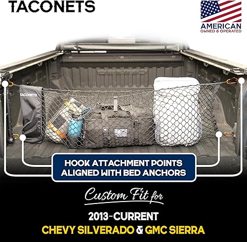 Vista 2 de Red de carga de sobre para GMC Sierra y Chevy Silverado – Se adapta a 2013-2025 – Bungee mejorado de 0.197 in – Bolsa de almacenamiento integrada
