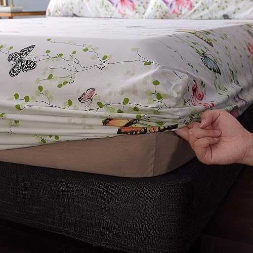 Miniatura 6 de LAMEJOR Juego de sábanas tamaño Queen con patrón de mariposa con bolsillos profundos de 14 pulgadas de profundidad, 4 piezas, 1 sábana encimera, 1