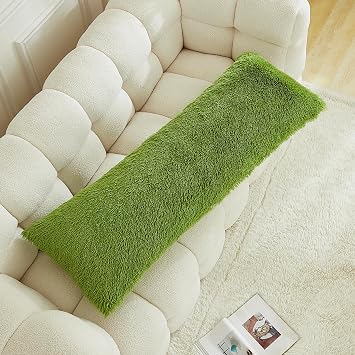 Body Pillow Cover Large Fluffy Shaggy Lumbar Full Body Pillowcase 21 x 54 Inches Soft 1 Pack Modern Home Decorative Zipper Closure, Apple Green