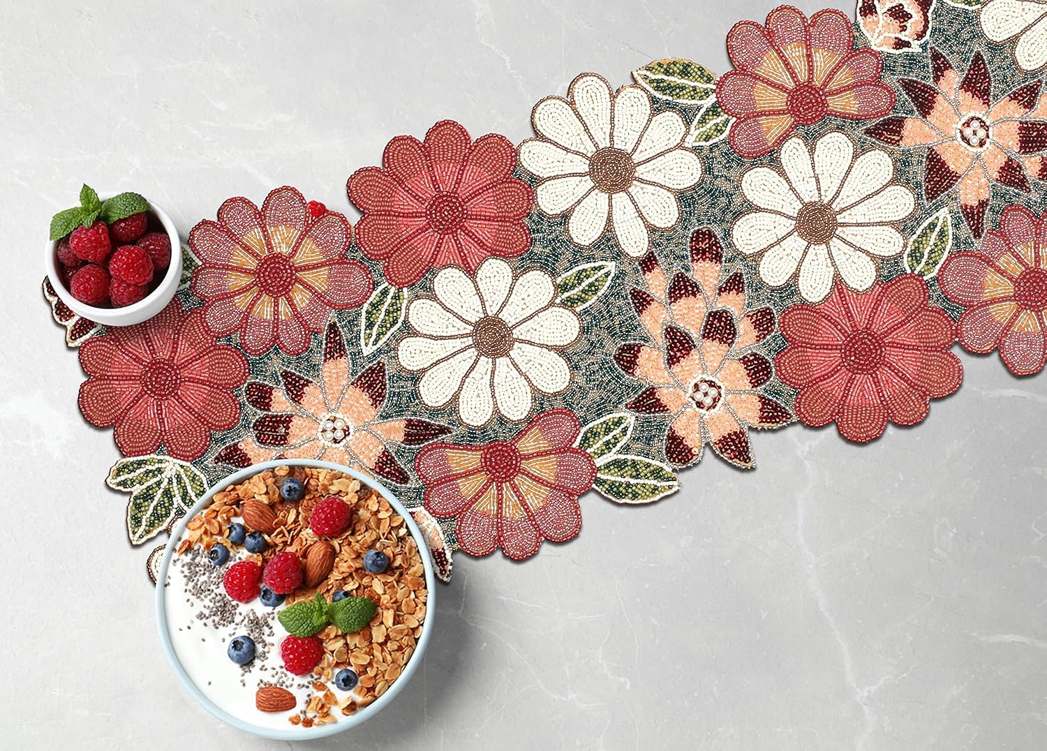 Beaded Table Runner, Decorative Hand Beaded Table Runner