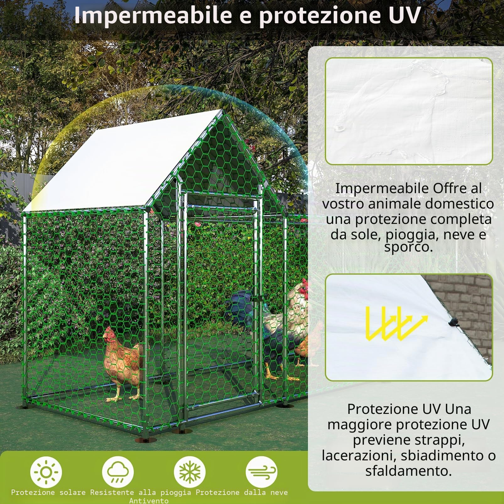 Pollaio per Galline da Esterno, 3x1x1.5m Recinto per 8-12 Galline in Acciaio Zincato, Gabbia per Polli con Tetto Impermeabile Anti-UV Mangiatoia Serratura per Piccoli Animali Conigli Anatre