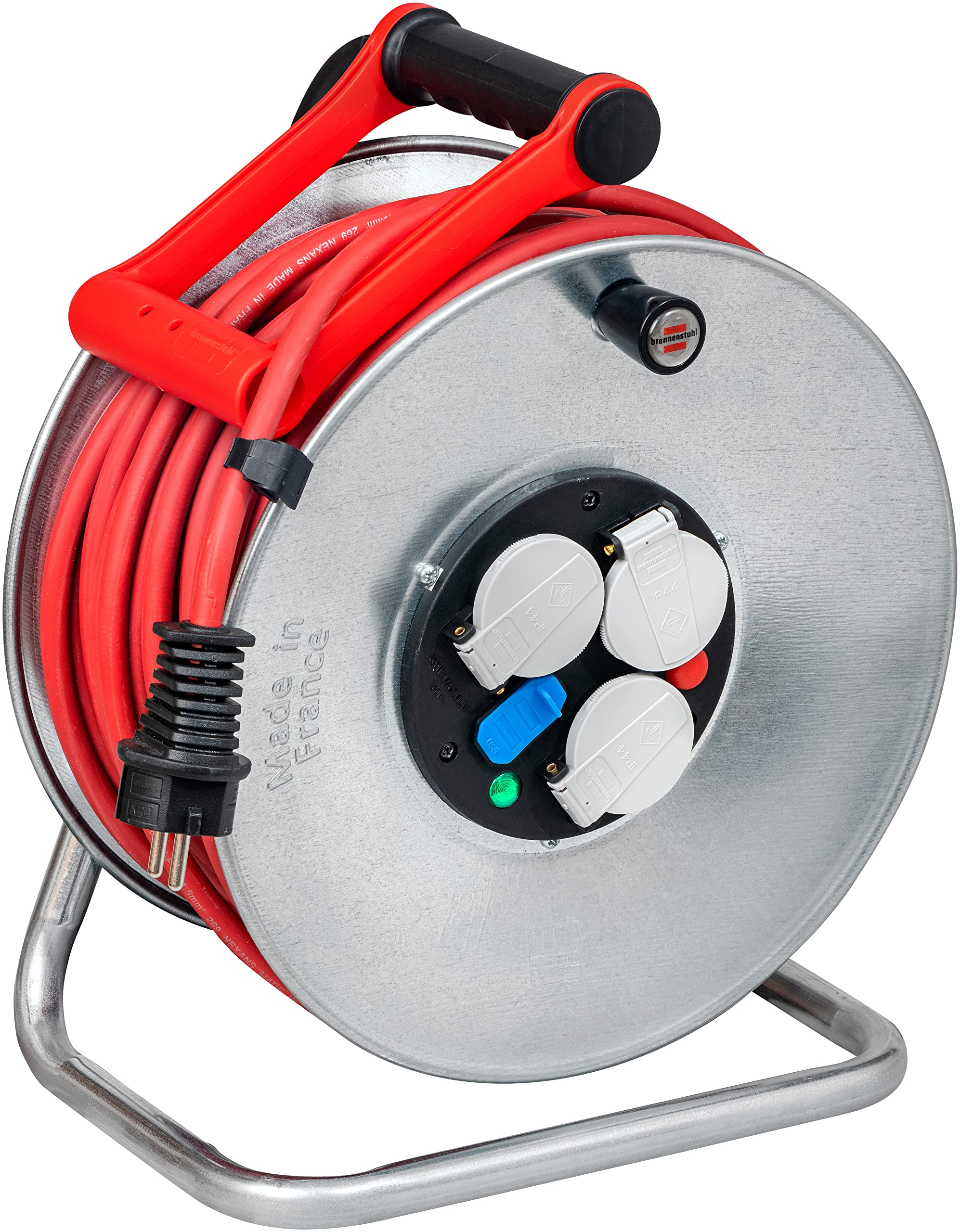 Brennenstuhl Enrouleur De Câble Silver 40m IP44 - Fabrication Française, Cablepilot, 4 Prises, 3500W