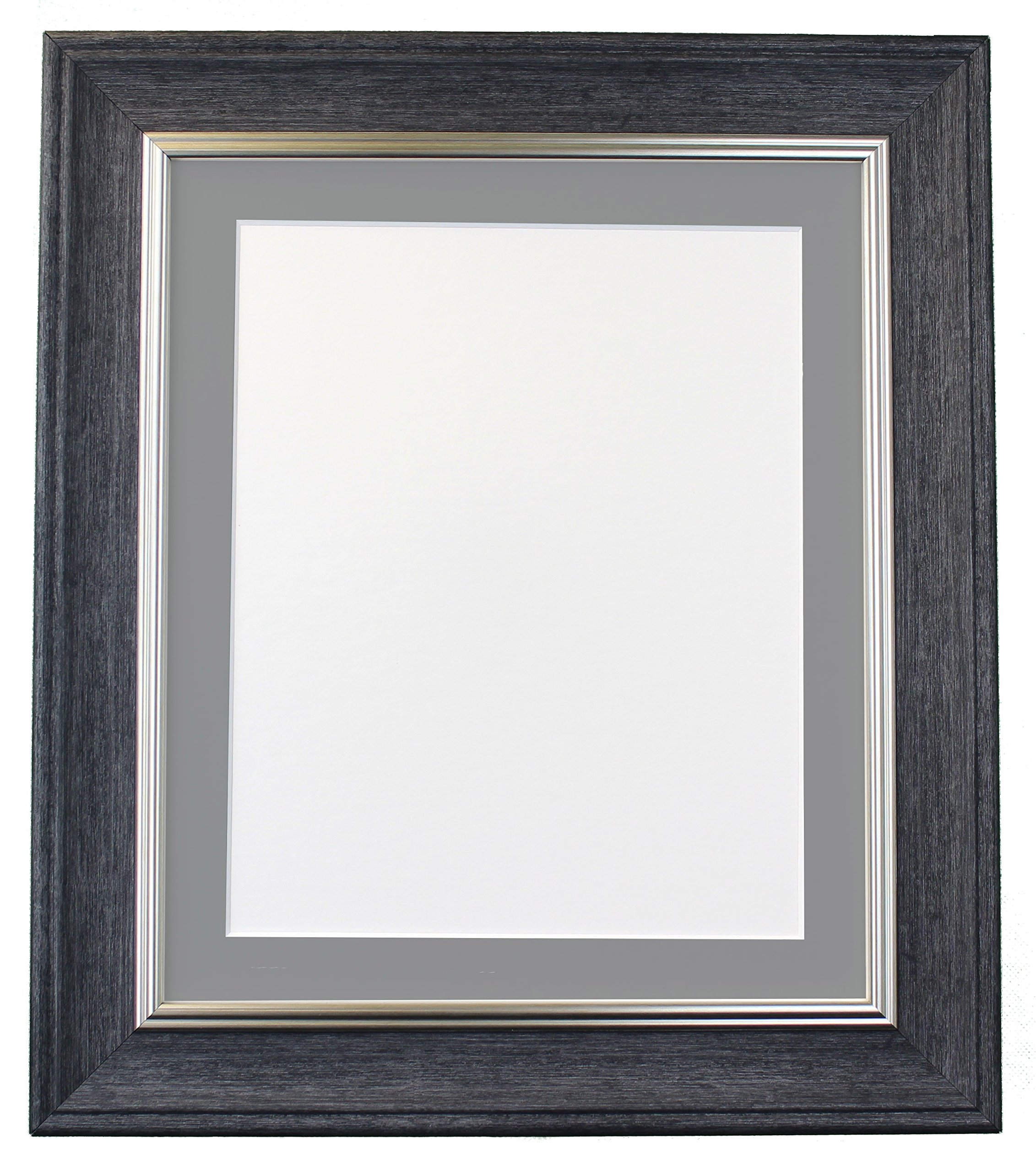 Frames By Post Dark Grey Mount Scandi Vintage Charcoal Grey Picture Photo Frame With A2 Image Size A3