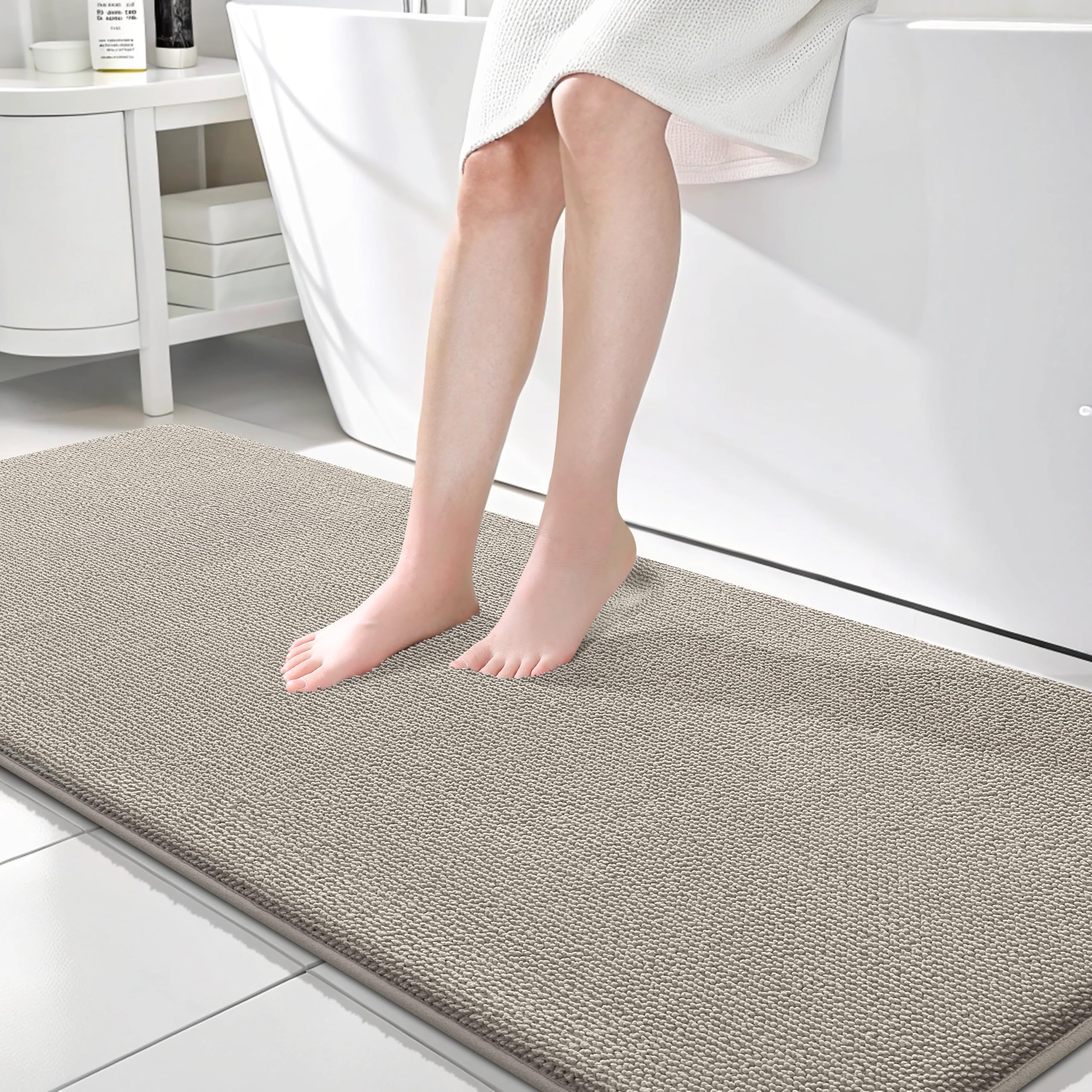OLANLY Memory Foam Bathroom Runner Rugs 70x24, Long Bath Mats, Warm Taupe