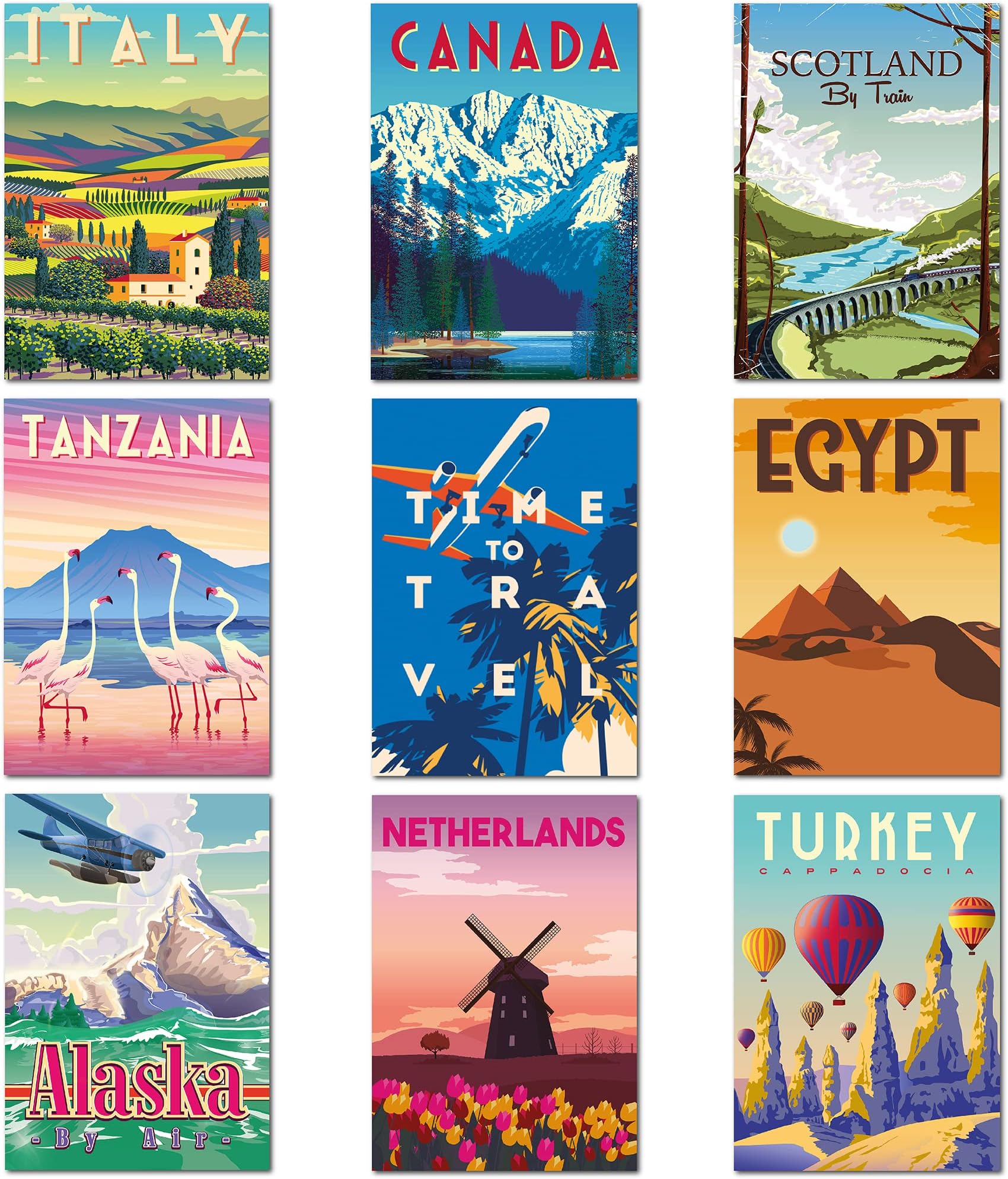 Olivia Samuel 9 x Vintage Travel Posters from A4 Size on thick 350gsm card. Set 2 ** UNFRAMED **