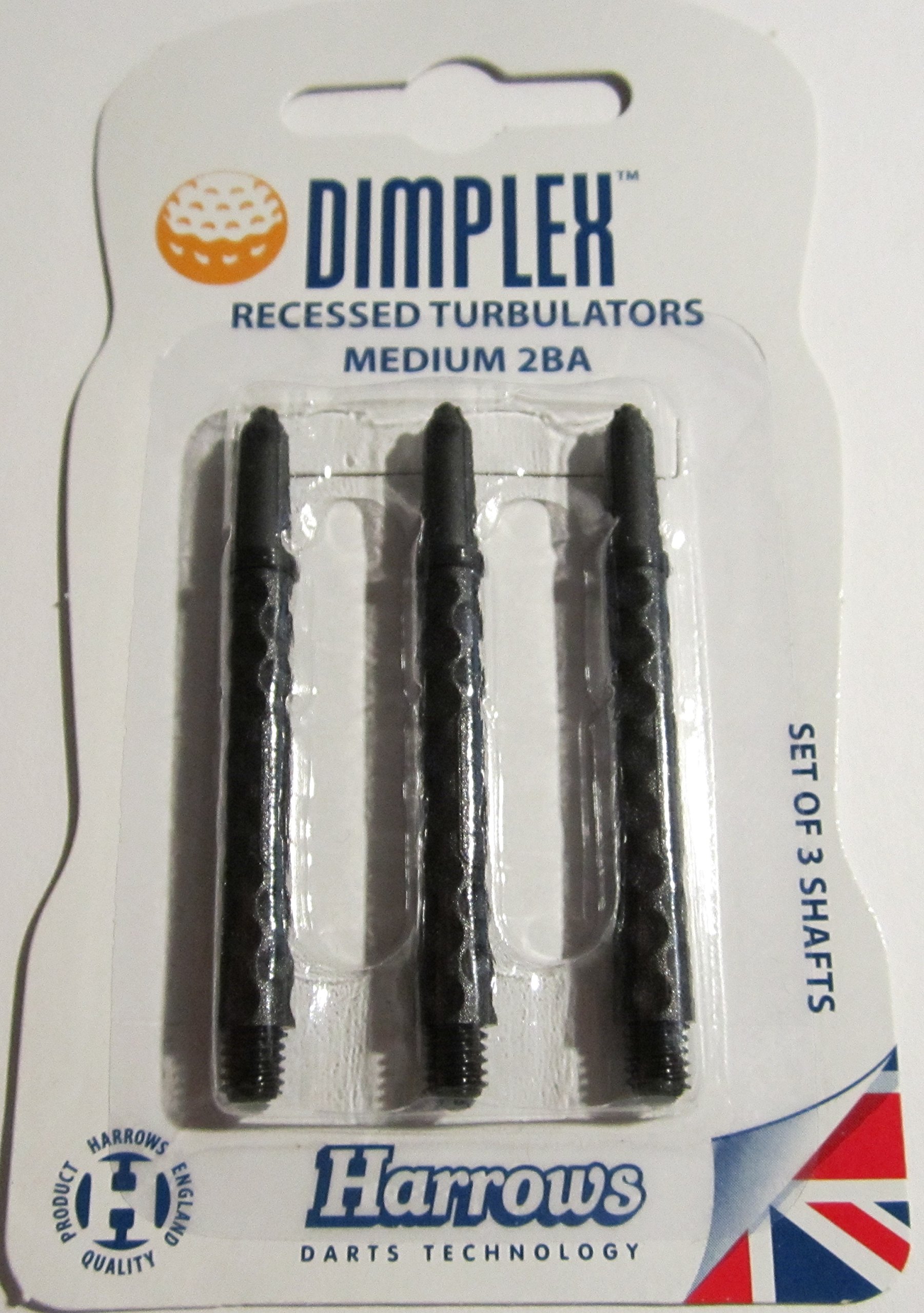 Harrows Dimplex Dart Shafts 9-Pack - Medium & Short Sizes With Supergrip Rings, Golf Ball Tech For Stable Flight (Black/White)