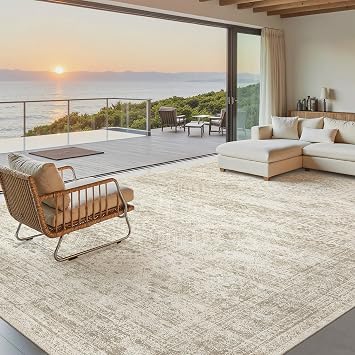 Soalmost Washable Area Rug 8x12, Large Soft Rugs for Living Room Vintage Beige Carpet 8x12 Area Rugs for Bedroom Dining Room Non-Slip Stain Resistant Under Table Rug
