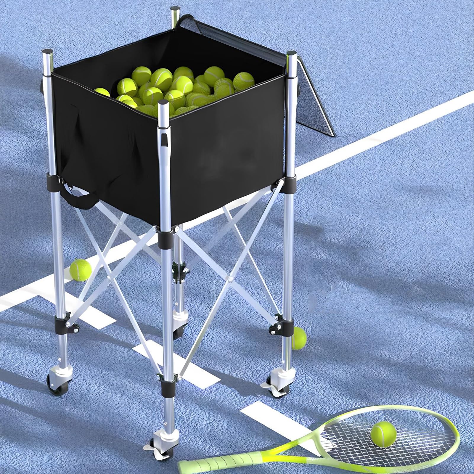 Contenitore For Palline Da Tennis Extra Large For Allenamenti E Partite | Carrello leggero for con ruote e borsa rimovibile, in acciaio inossidabile