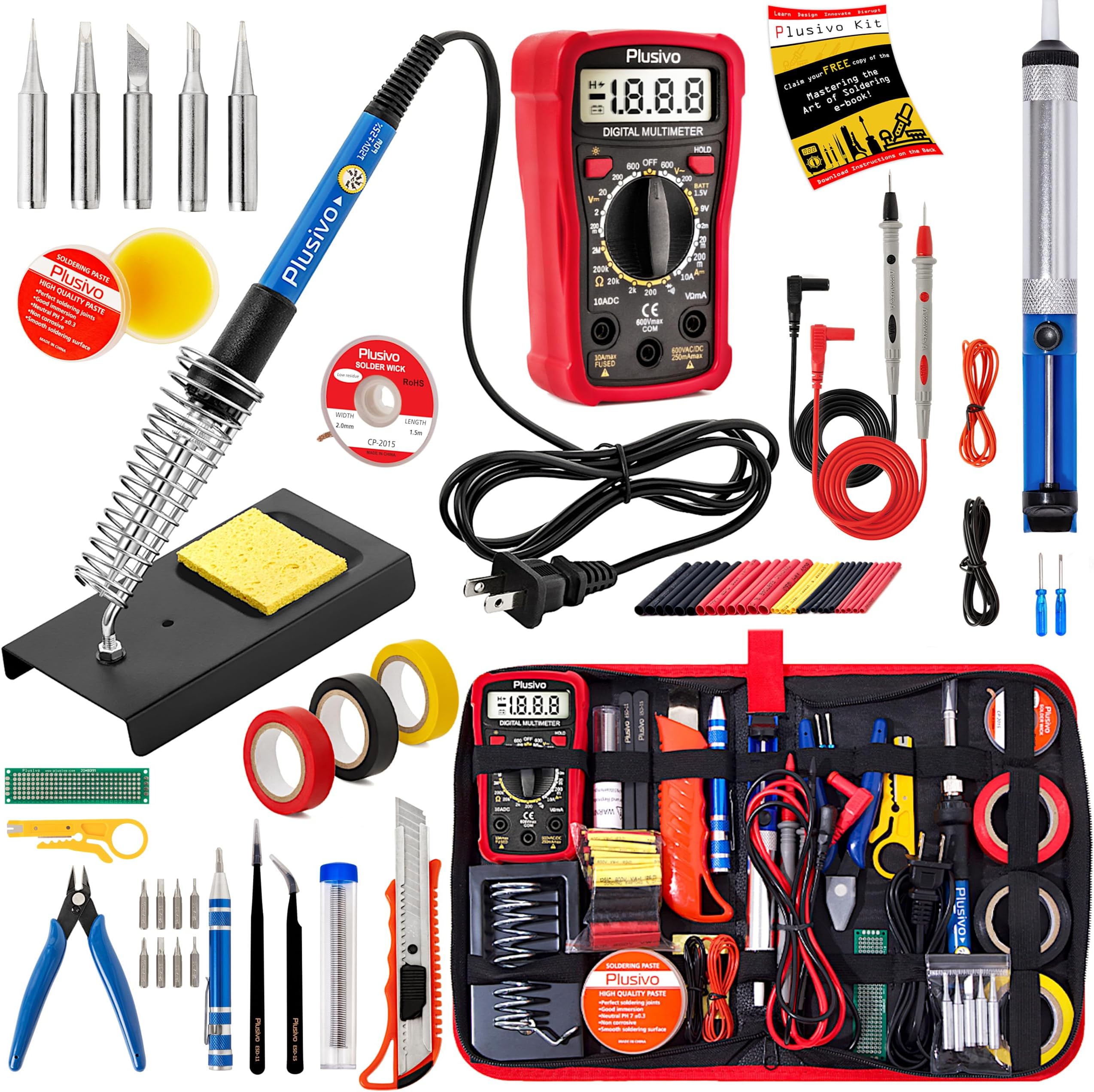 Soldering Iron Kit, 60W Soldering Iron Adjustable Temperature 30-in-1, 5 Solder Tips, Digital Multimeter, Solder Wire, Paste, Desoldering Pump, Tweezers for Electronics Hobby Enthusiast 110V US Plug