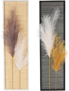 Deco 79 Wood Leaf Handmade Home Wall Decor 3D Pampas Stem Wall Sculpture with Textured Backing and Beaded Frame, Set of 2 Wall Art 13"W, 44"H, Brown