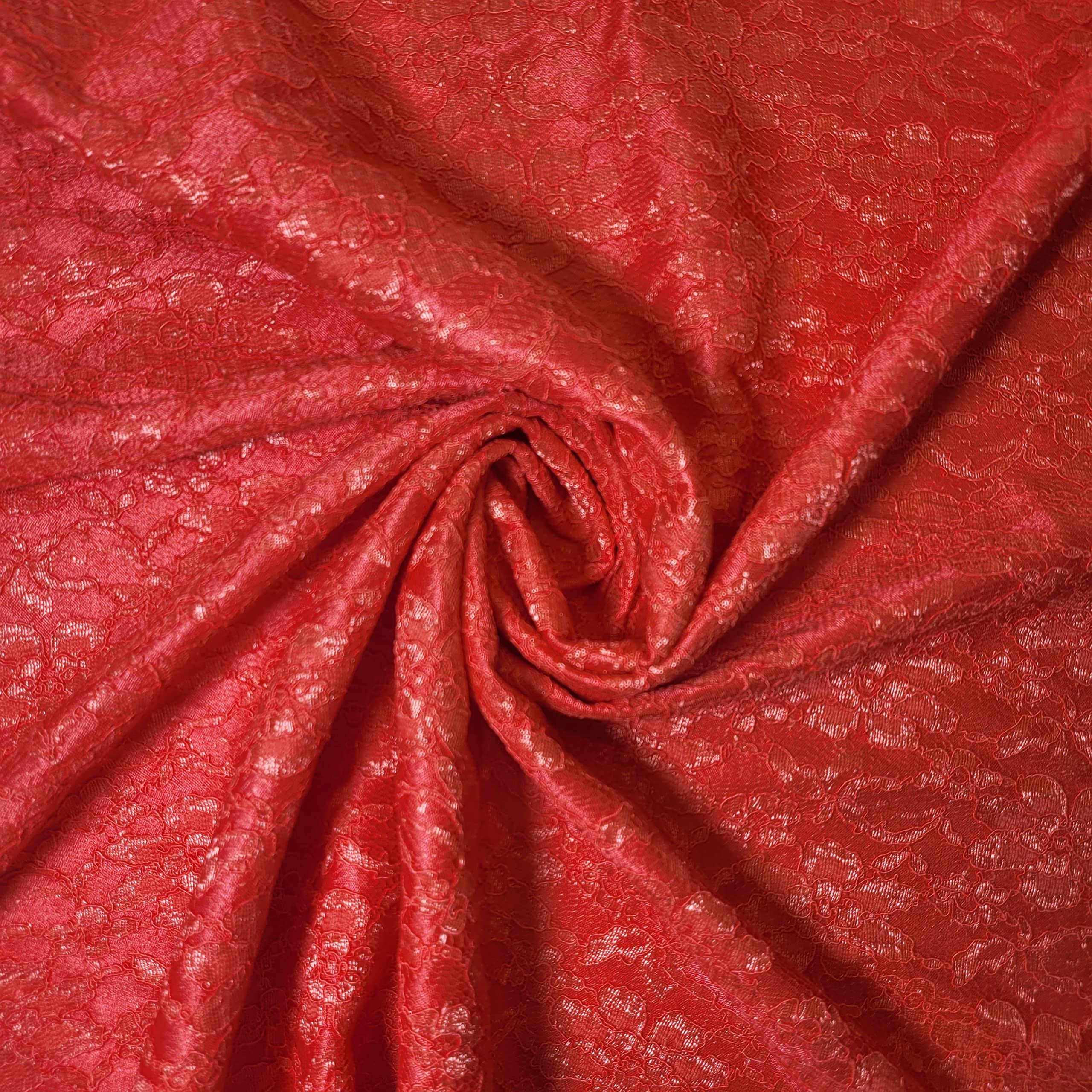 African Vintage Embroidery Bridal Nigerian French Embroidery Corded Budget Guipure Lace Mesh Net Fabric 54" Corded Budget Guipure Lace Mesh Net Fabric 54" (2 Meter, Coral Bonded Floral) โ image 1