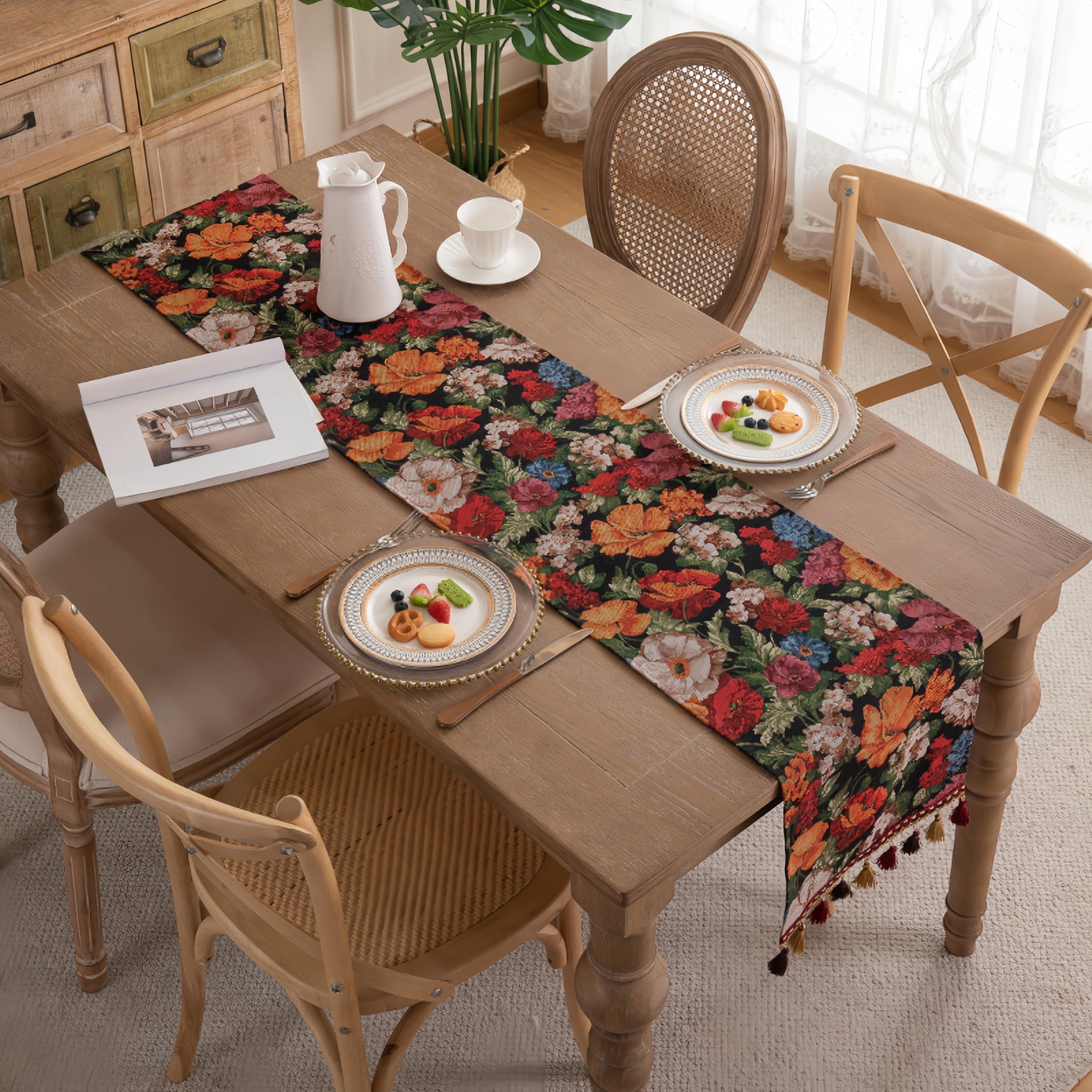 YYKSYDPT Autumn Jacquard Table Runner,Vintage Boho Spring Table Runner