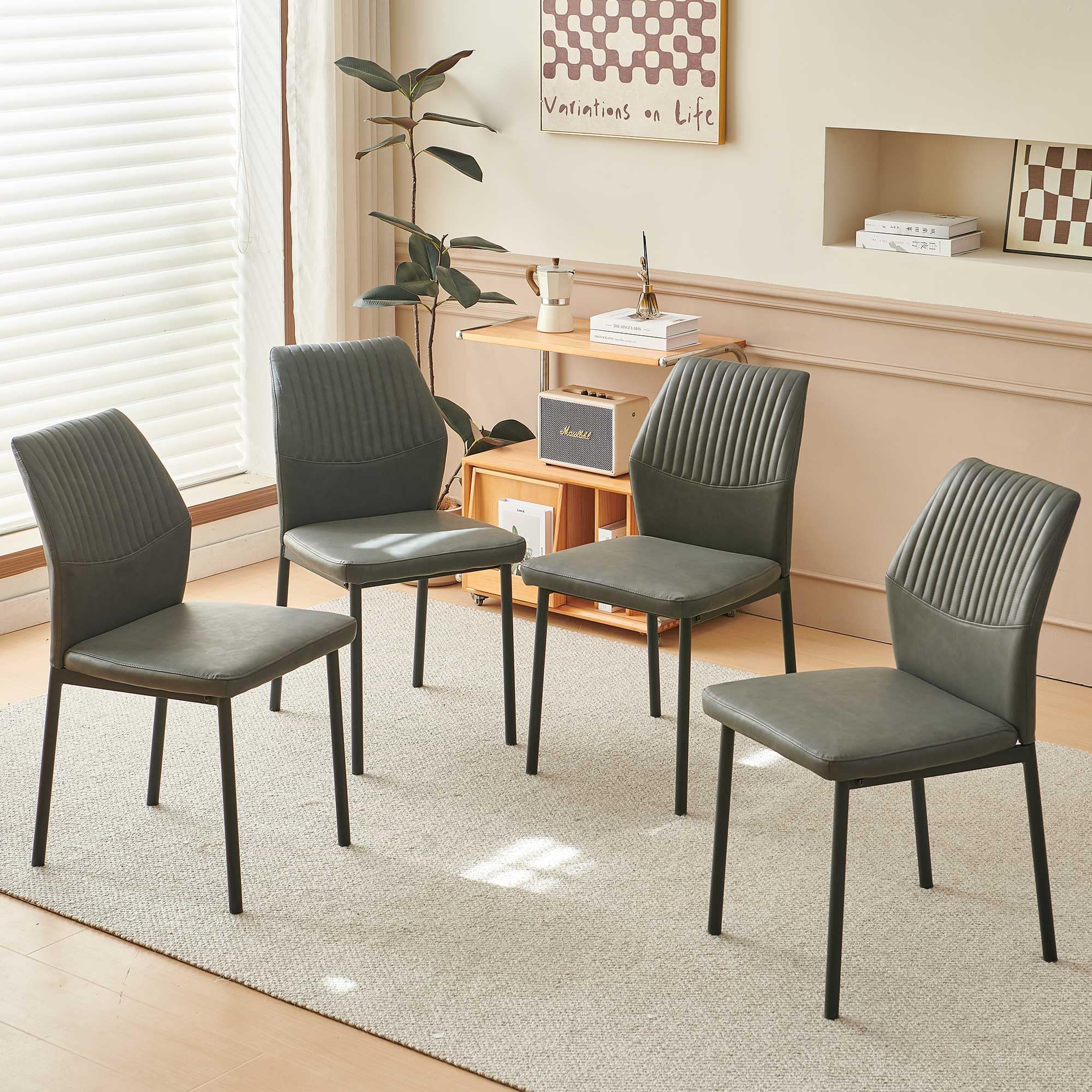 NORDICANA Modern Dining Chairs Set of 4, Comfy Upholstered Kitchen Side Chairs with Thick Cushions, Synthetic Leather Dintte Chair with Metal Legs,