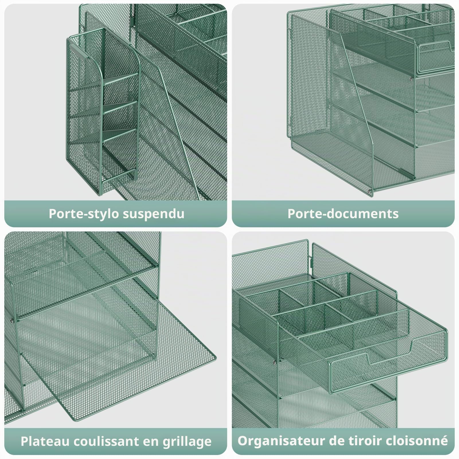 Marbrasse Organiseur de Bureau,4 Niveaux Plateau à Courrier avec 1 Porte-stylo Suspendu et 6 Tiroirs de Séparation,Organiseur de Magazines pour Bureau à Domicile(Vert)