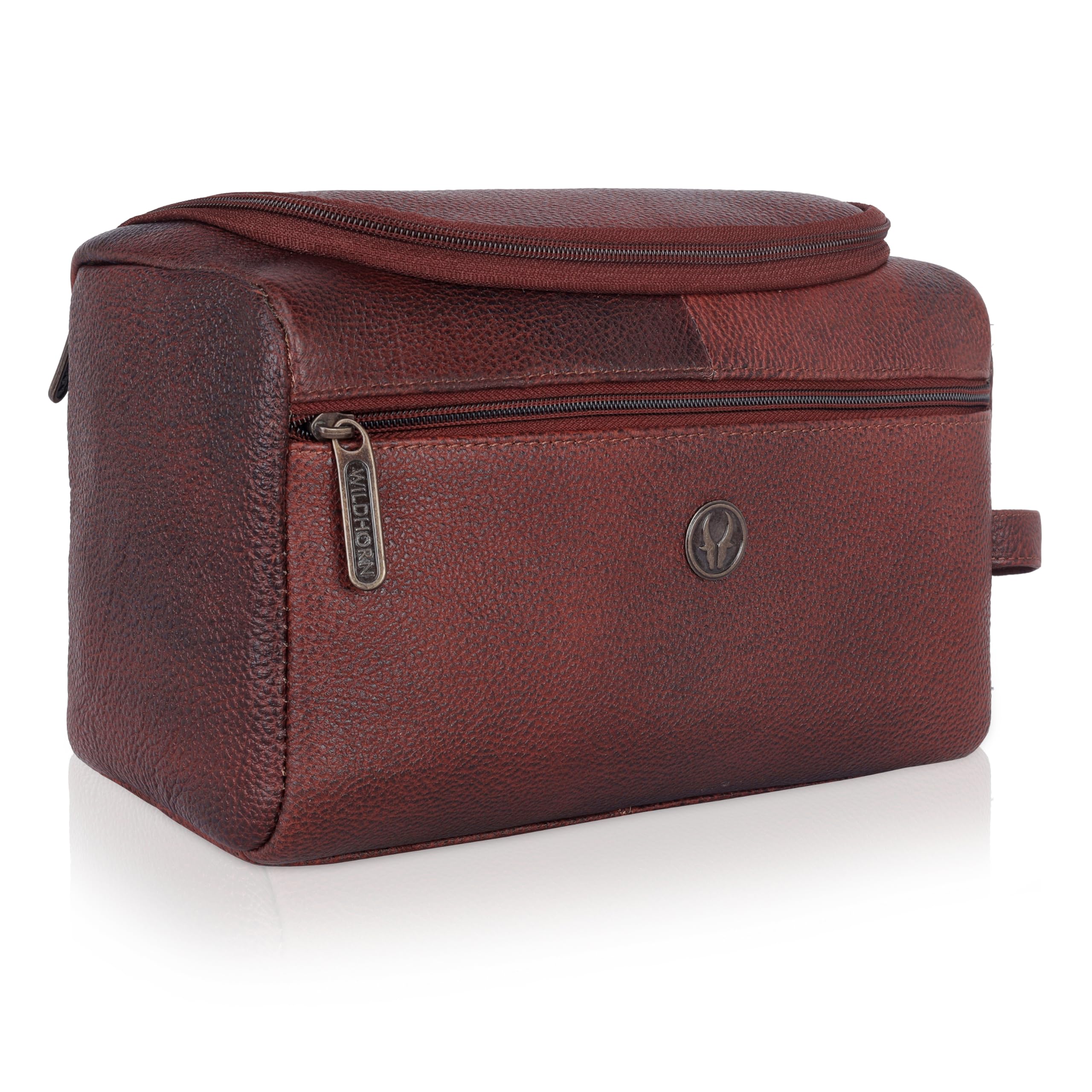 wildhorn Leather Toiletry Bag For Men/Women - Dopp Kit For Travel Large Toiletry Kit. Toiletries Organizer (Maroon), 9.5 CM, Brown-picture-9
