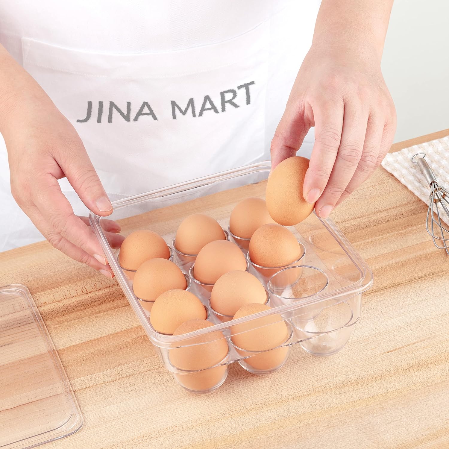 JINAMART Stackable Plastic Egg Holder for Refrigerator, Fridge Fresh Eggs Organizer Tray with Lid & Handles, Deviled Egg Storage Drawer for Countertop, Containers, Stores 12 Egg, Clear (Set of 2)