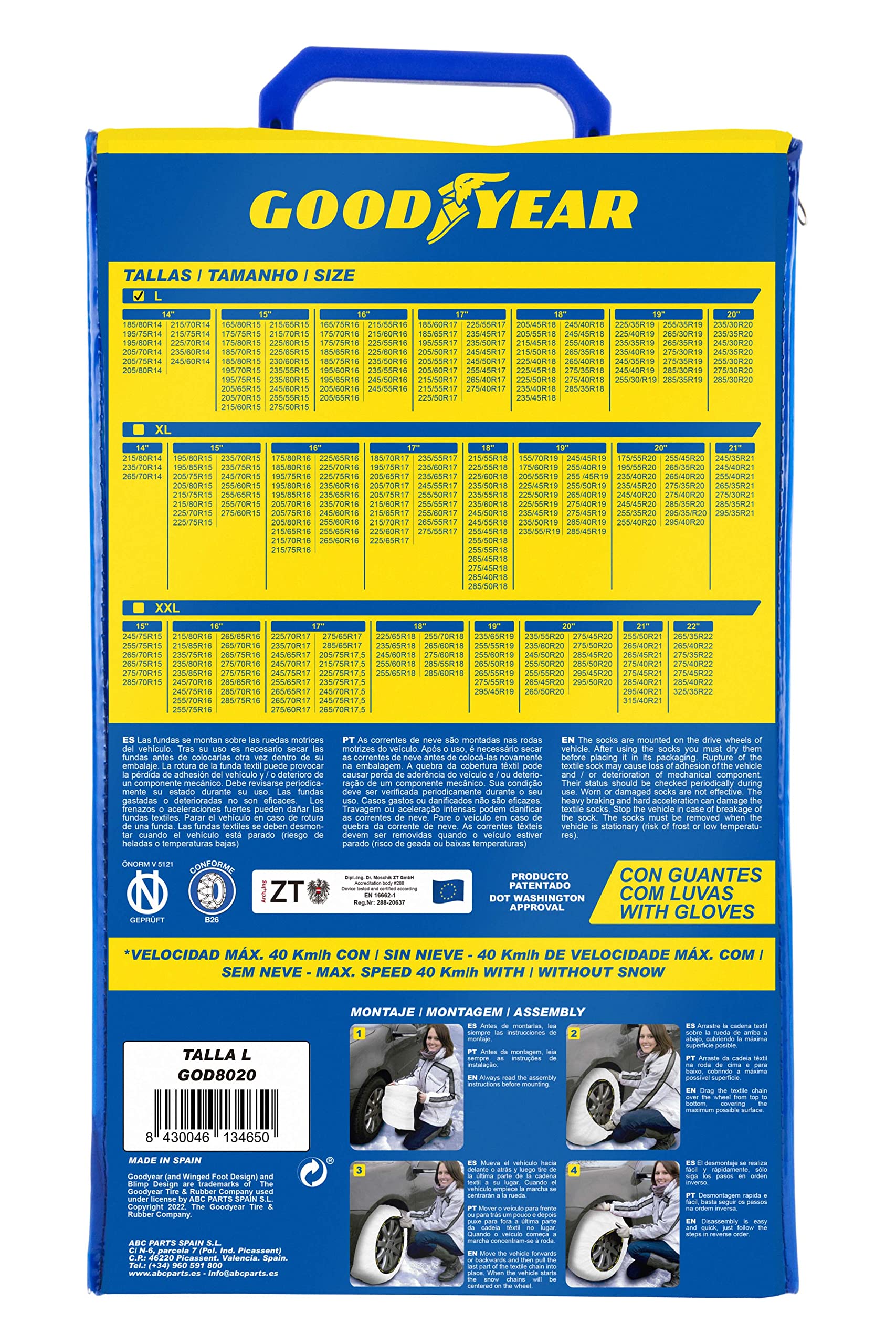 Goodyear Juego de 2 Cadenas de Nieve Textiles para Coche Goodyear Snow & Road Talla L