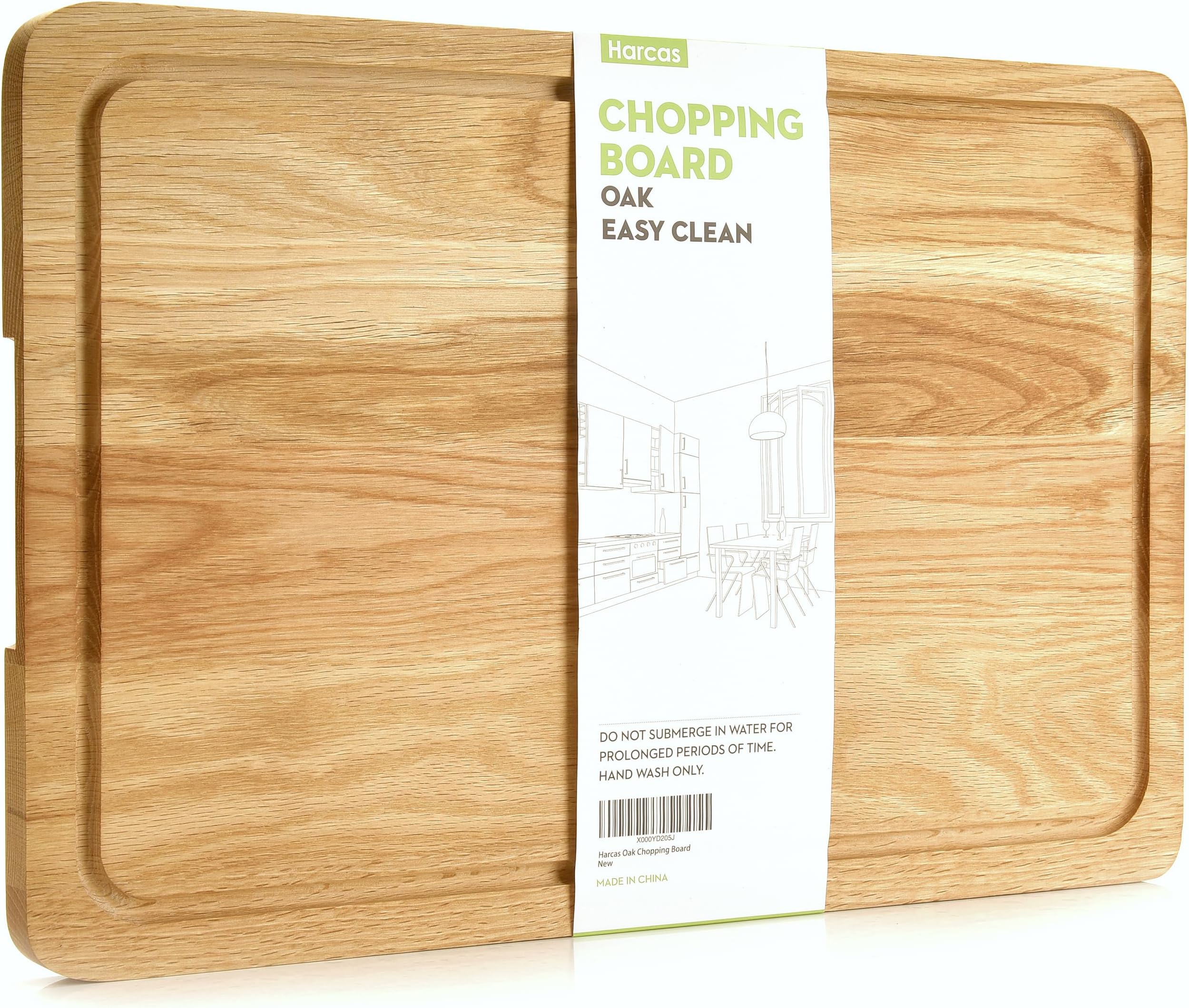 Oak Wooden Chopping Board by Harcas. Extra Large Size Cutting Boards for Kitchen 45cm x 30cm x 2cm. Best for Meat, Vegetables and Cheese. Professional Grade Wood for Durability. Drip Groove