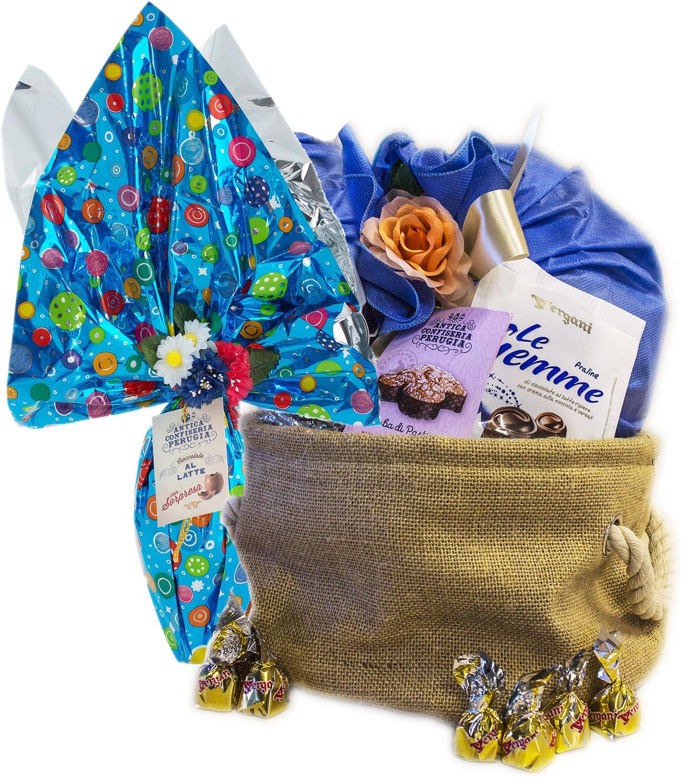 Hampers & Gourmet Easter Gifts - Milk Chocolate Egg and Italian Patisserie - Sacco di Pasqua