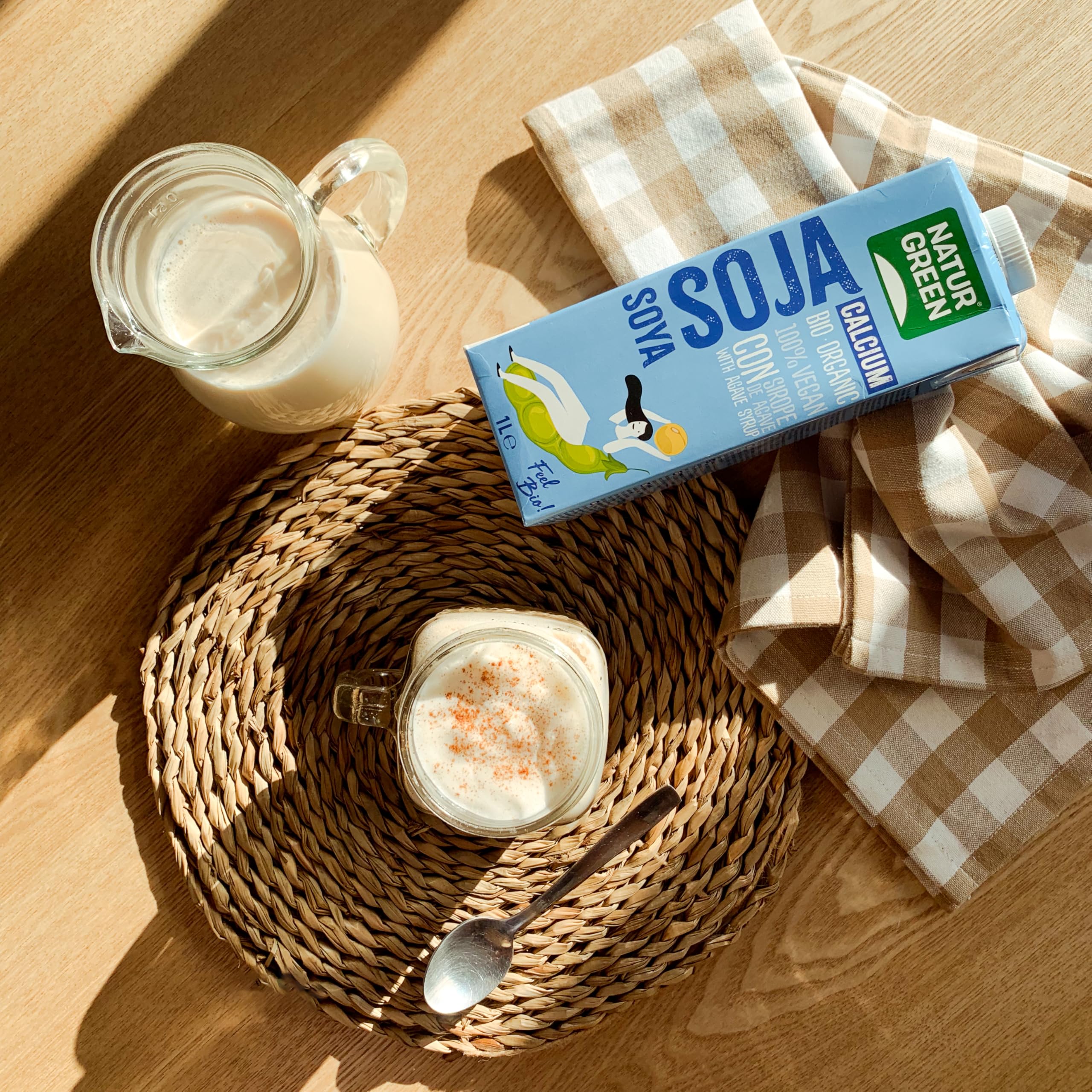 NaturGreen - Soja con Sirope de Agave BIO, Bebida de Soja Ecológica, Bebida Vegetal, Ingredientes Procedentes de Agricultura Ecológica, Sin Gluten, Sin Lactosa, Sin Huevo, Pack 6 Unidades de 1 L