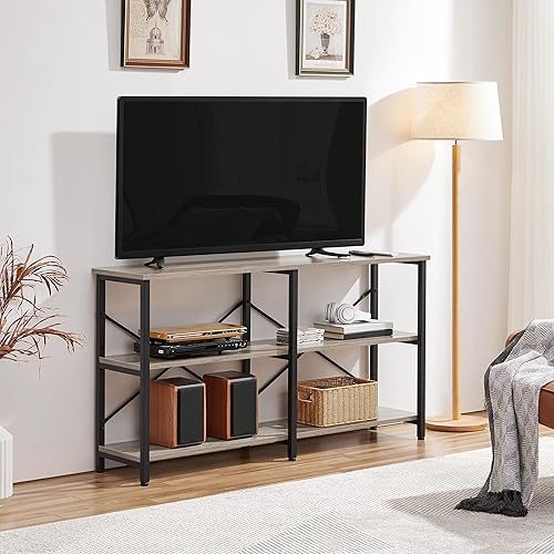 Miniatura 13 de Yaheetech Mesa consola de 55 pulgadas, mesa de entrada industrial con estantes de almacenamiento de 3 niveles, mesas de sofá estrechas y largas para
