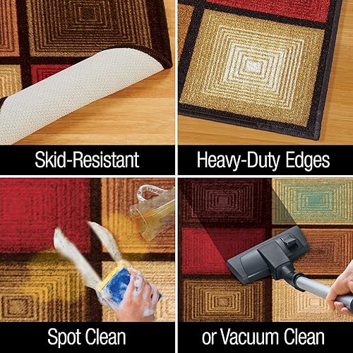 Miniatura 6 de Collections Etc Alfombra de pasillo óptica cuadrada en tonos profundos y ricos respaldo antideslizante perfecto para pasillo 20 x 120 pulgadas