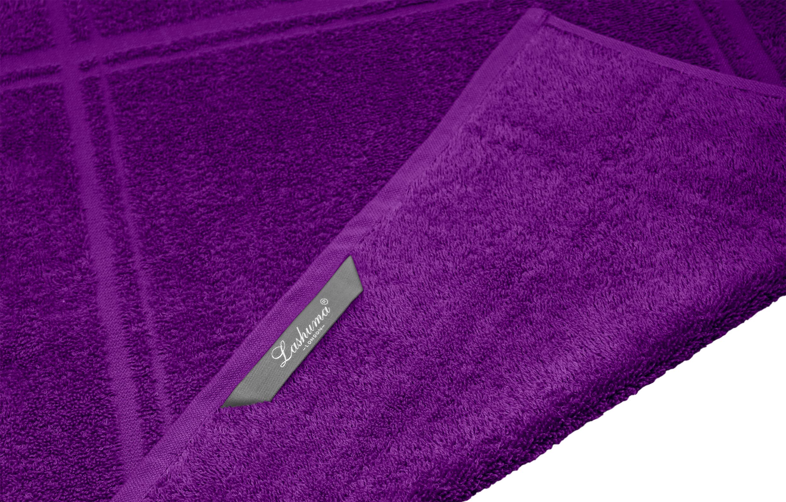 Lashuma Lot de 4 torchons de cuisine éponge 50 x 50 cm, 100 % coton, 450 g/m², violet aubergine