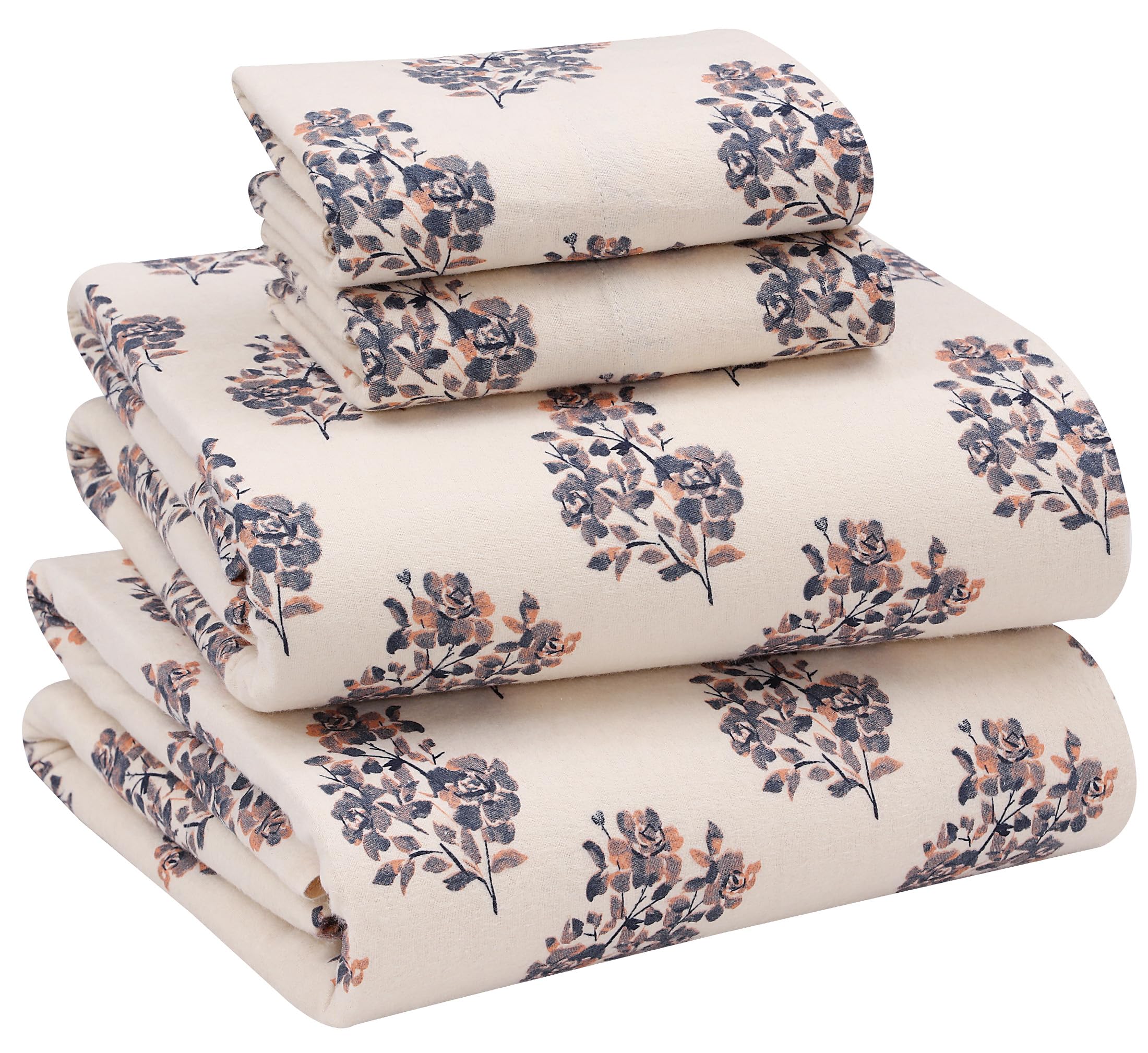 Parure De Lit 4 Pièces 100% Coton Percale - Poches Profondes 40.6cm - Lit Deux Places - Respirante Et Durable