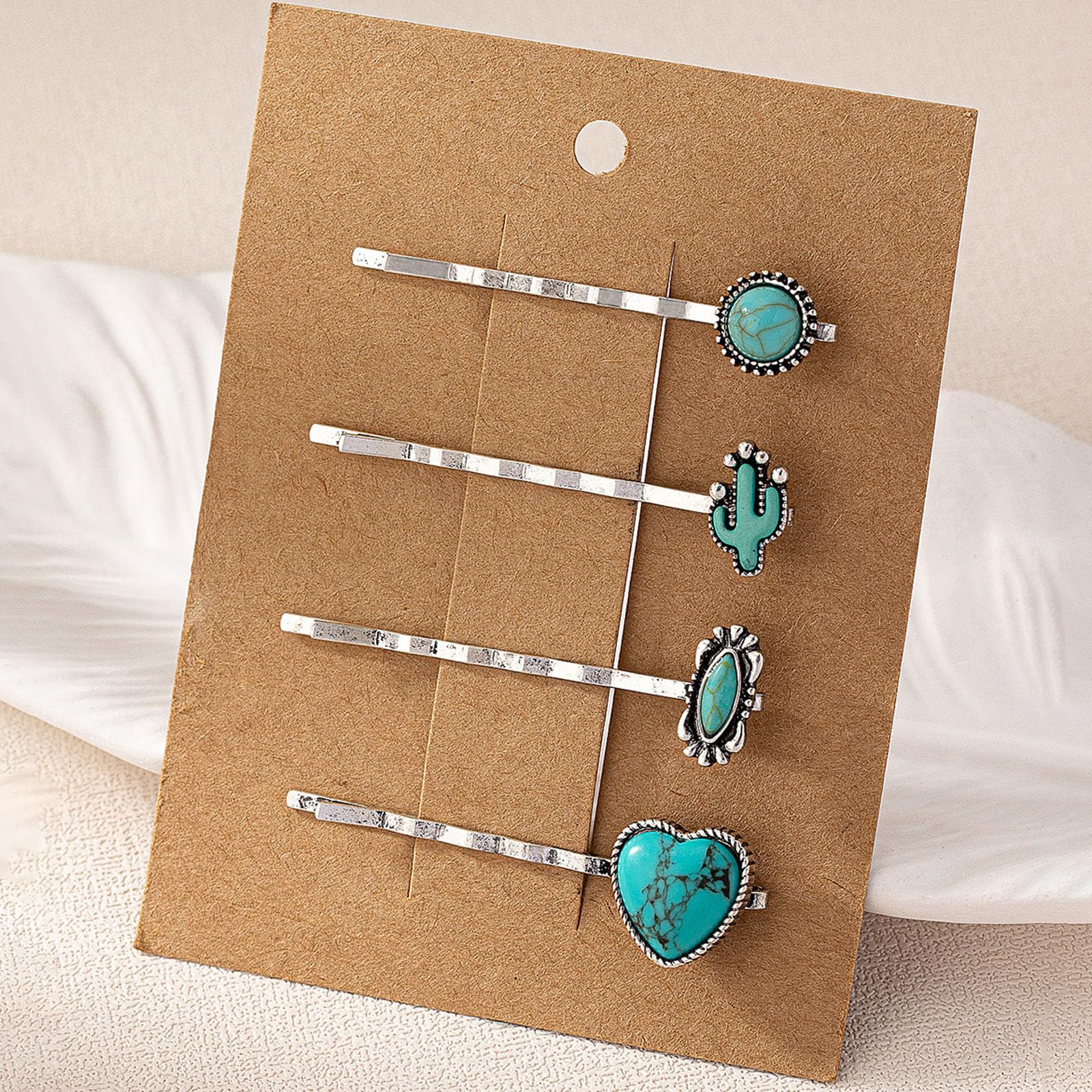 KOVOLITU Western Style Hair Bobby Pins 4 Pcs Women's Turquoise Howlite Stone Hair Clip Cowgirl Chic Retro Hair Accessories