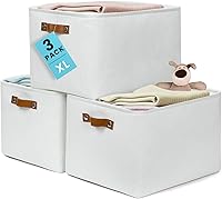 Vista 30 de OrganiHaus Cestas de almacenamiento de tela extra grandes para estantes, paquete de 3, contenedores de almacenamiento de armario de 16 x 13 pulgadas