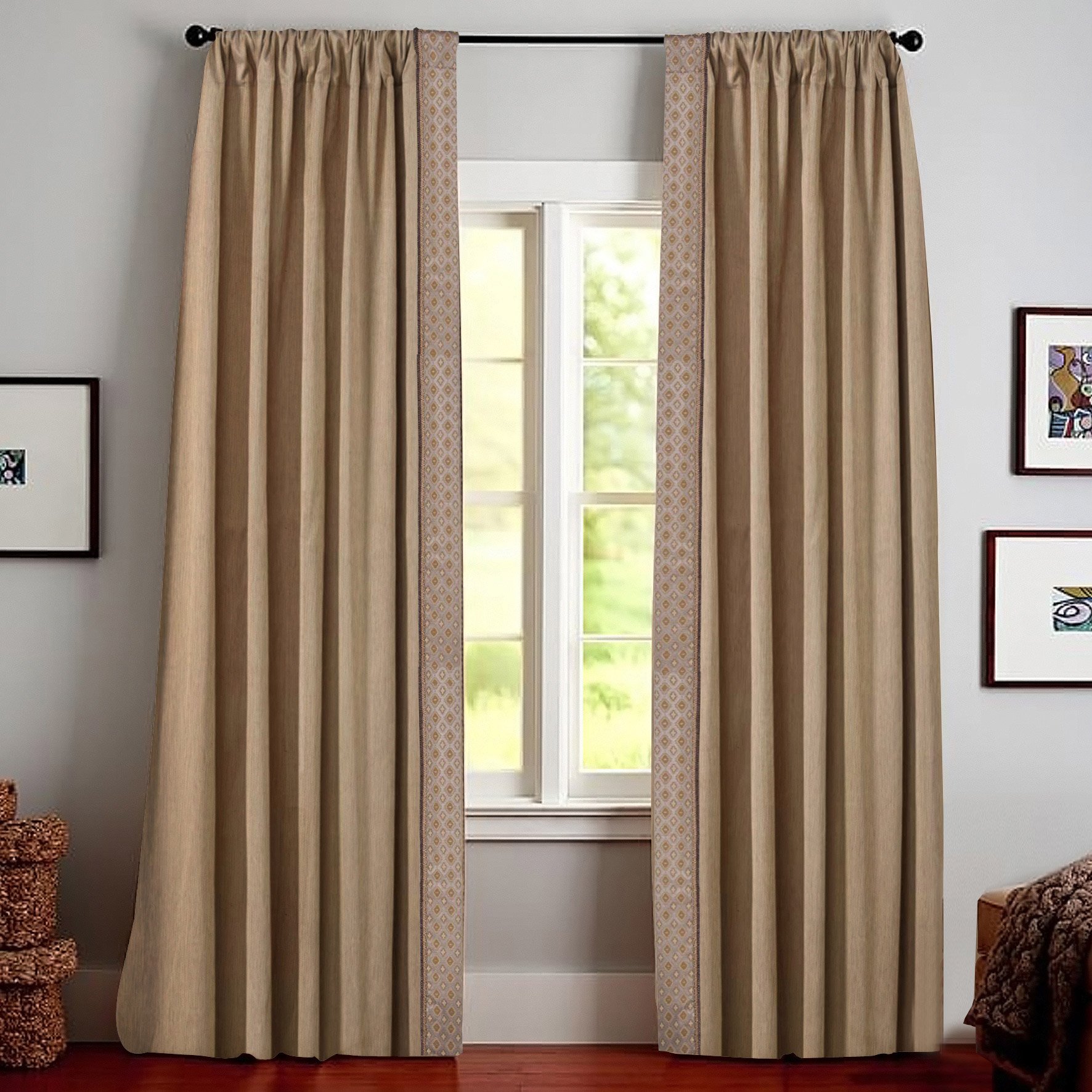 Jennifer Taylor Home Biltmore Collection Single Right-side Rod Pocket Curtain Panel, Golden Taupe Woven Solid Pattern, 54" x 120"