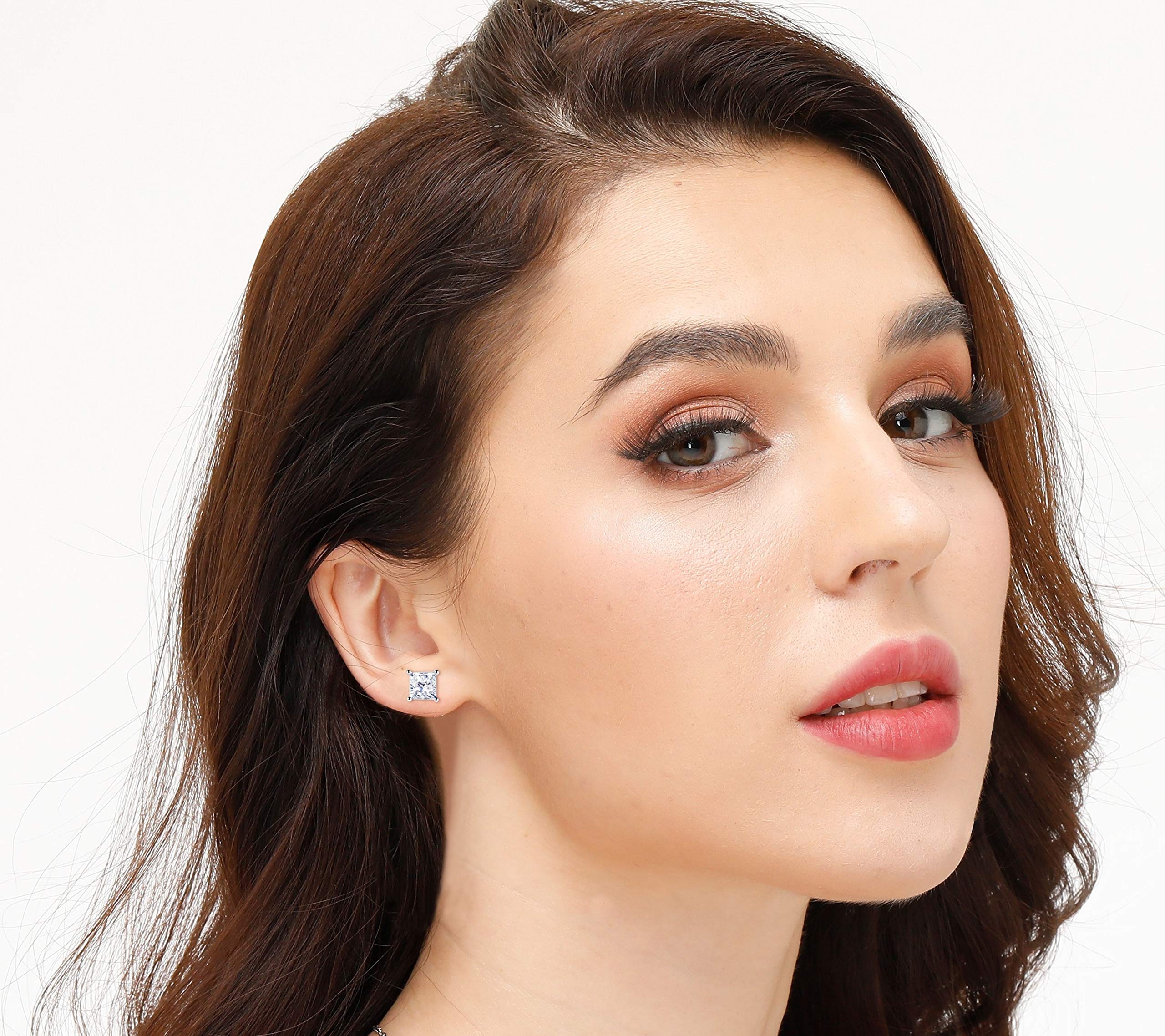 Aretes tipo dormilona de plata de ley 925 para mujer, 4 pares de aretes tipo dormilona con circonita cúbica de corte cuadrado, hipoalergénicos, para mujeres y hombres, 0.118 in, 0.157 in, 0.197 in, 3