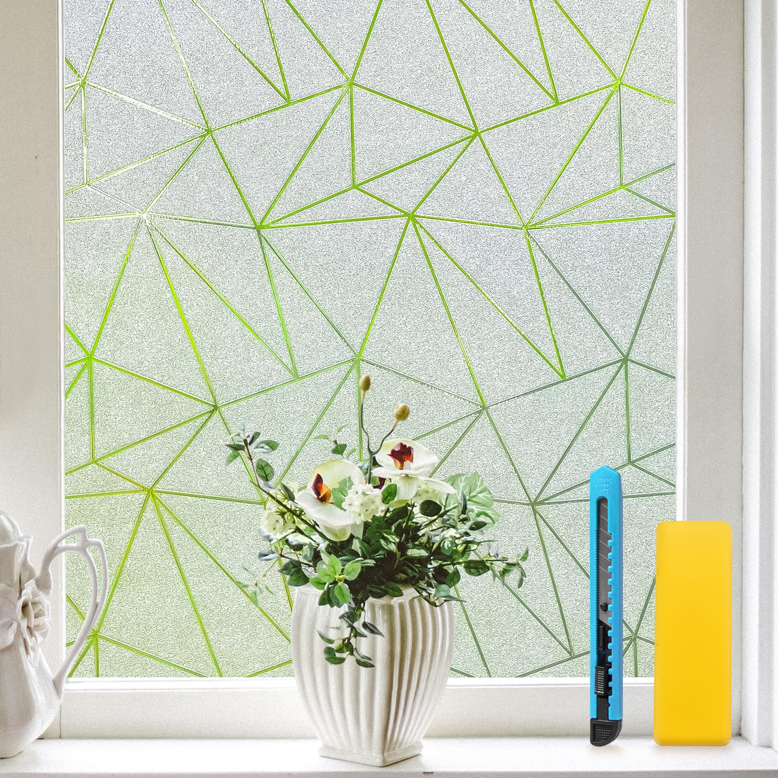 Zindoo Pellicola Privacy per Finestre 44.5x200cm Motivo Poligonale Opaca