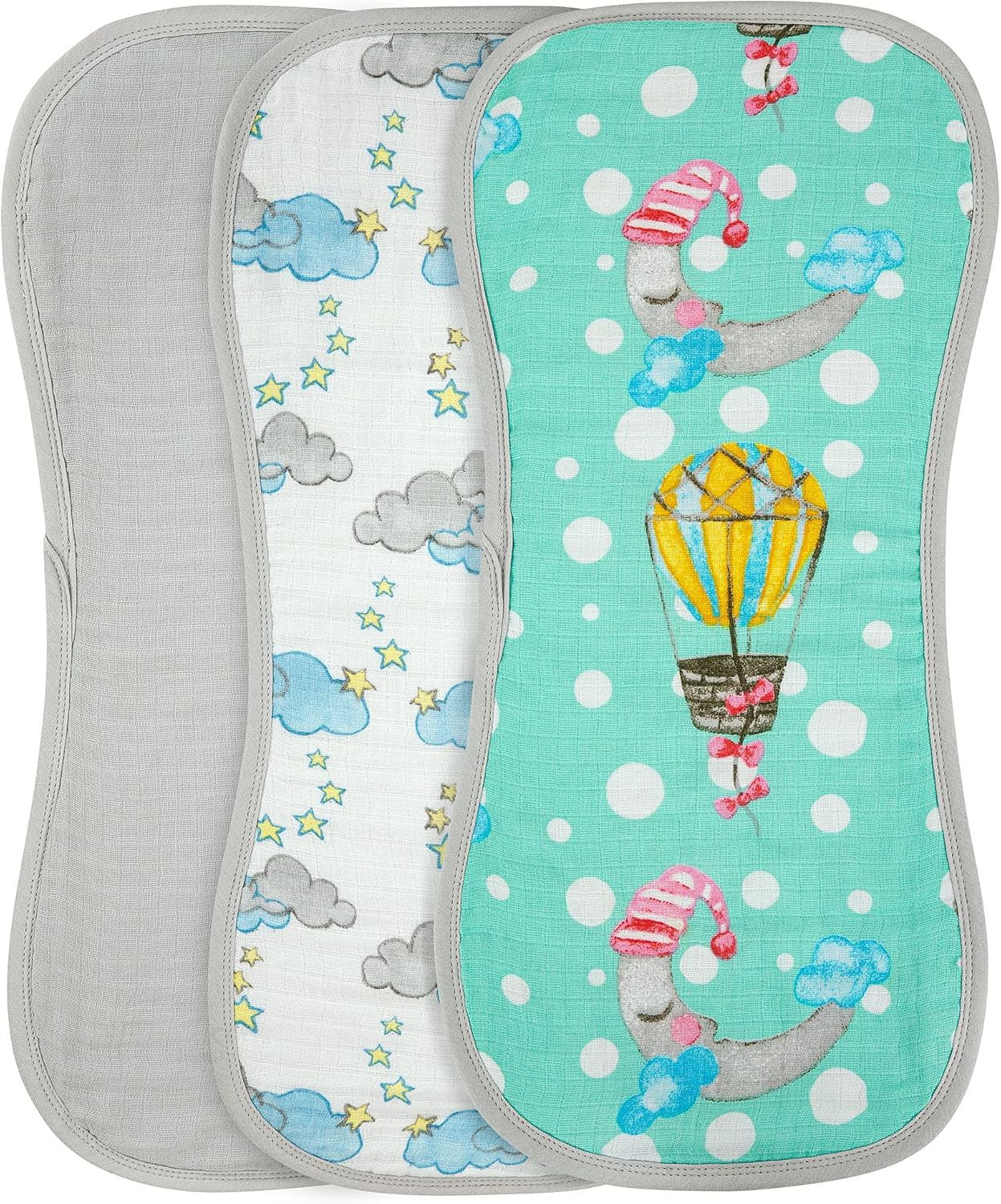 DREAMS & DIMPLES 3 Pack Muslin Burp Cloths Two Layers of