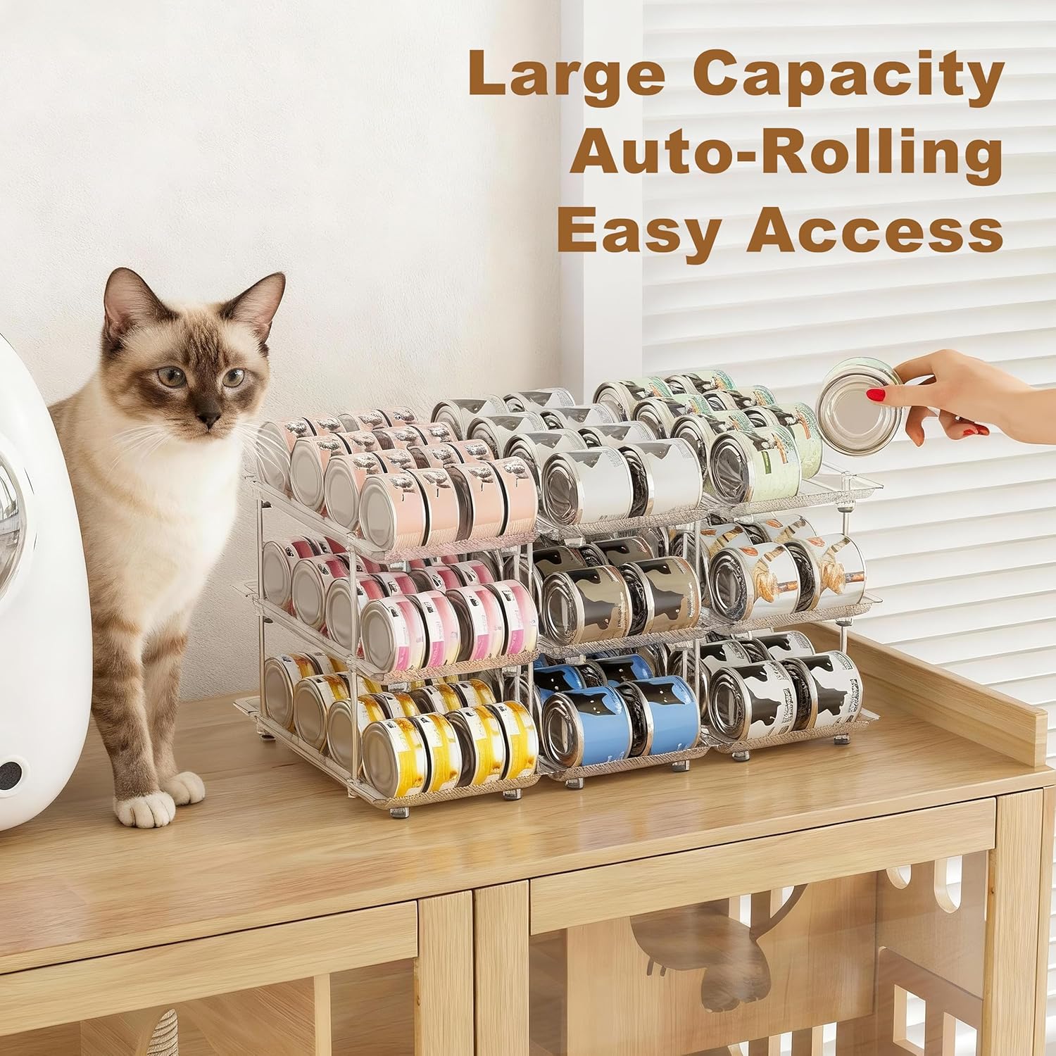 Can Organizer for Pantry, Modular 3 Tier Adjustable Cat Food Can Organizer Large Soup Can Storage Beverage Cans Clear Canned Goods Holder for Pantry and Fridge - Image 3