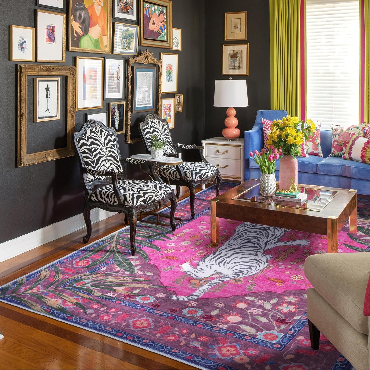 9x12 FT Leopard Rug for Living Room Hot Pink Leopard Vintage Animal Rug Aesthetic Pink Rugs for Girls Room Nursery Bedroom Home Office Dorm Thin Bright Magenta Carpet (Hot Pink, 9X12 FT)