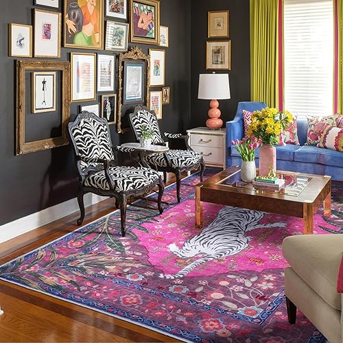 Miniatura 2 de Alfombra de leopardo de 5 x 7 pies para sala de estar, alfombra estética vintage de leopardo rosa intenso, para habitación de niñas, guardería,