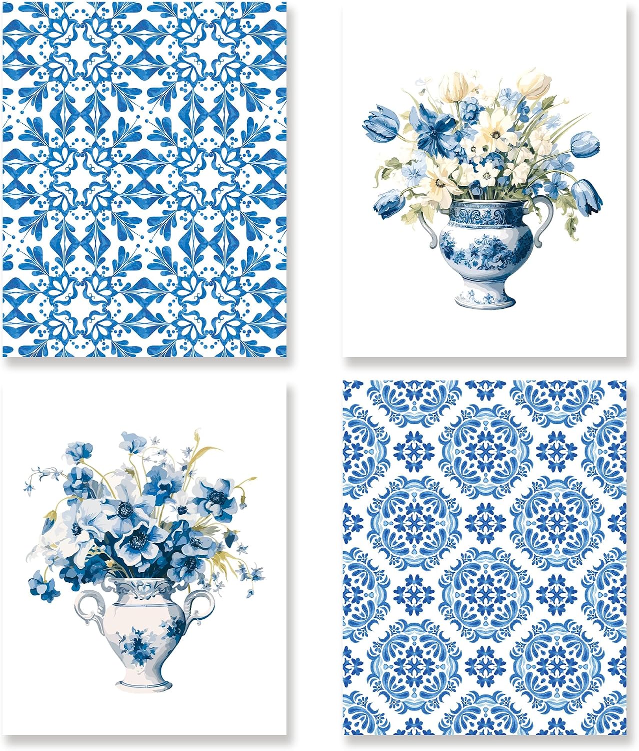 Amazon.com: KSDUT Blue and White Chinoiserie Wall Art Decor Set of 4 ...