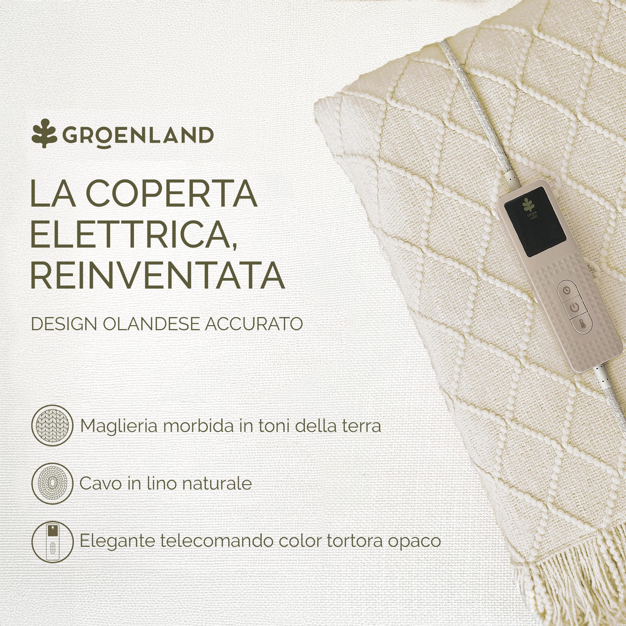 Groenland BOHEM - Coperta elettrica riscaldata, 180 x 130 cm, 9 livelli di calore e timer per spegnimento automatico, morbida coperta elettrica lavabile per divano e letto