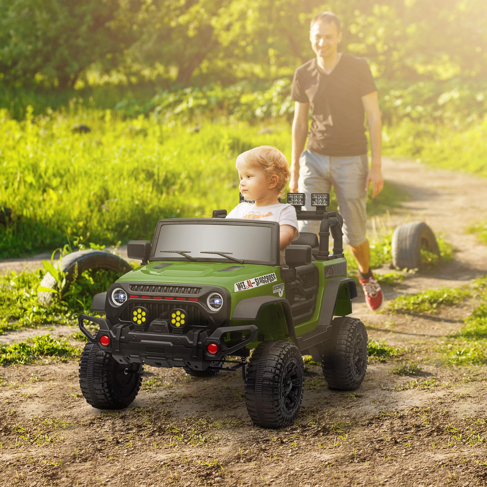 AIYAPLAY UTV Elettrico per Bambini 3 Velocità 2 Motori 12V Verde