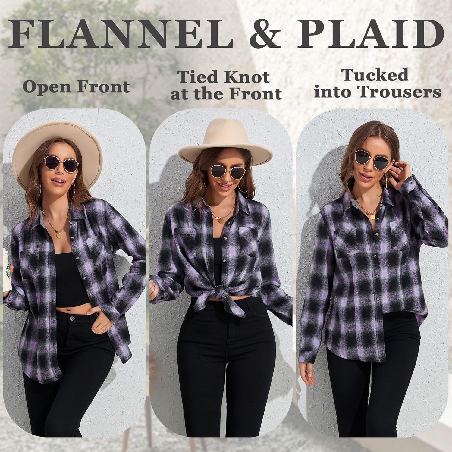 Deer Lady Plaid Flannel Shirts for Women Buffalo Plaid Shirts Oversized Long Sleeve Casual Button Down Blouse Top - Image 3