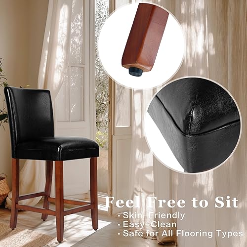 Miniatura 29 de Homepop Decoración del hogar | Taburetes de bar clásicos de altura de mostrador | Taburetes de bar de piel sintética de 24 pulgadas | Muebles