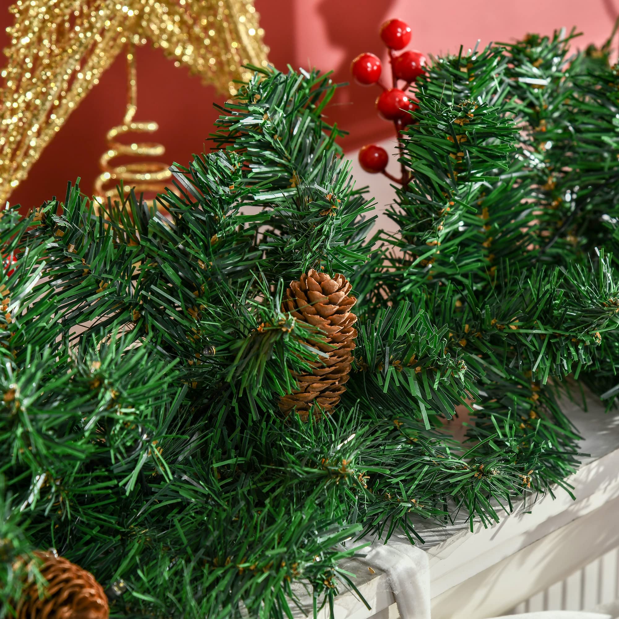 HOMCOM Lot de 4 Pièces Décoration de Noël Lumineuse, 1 Couronne, Vert