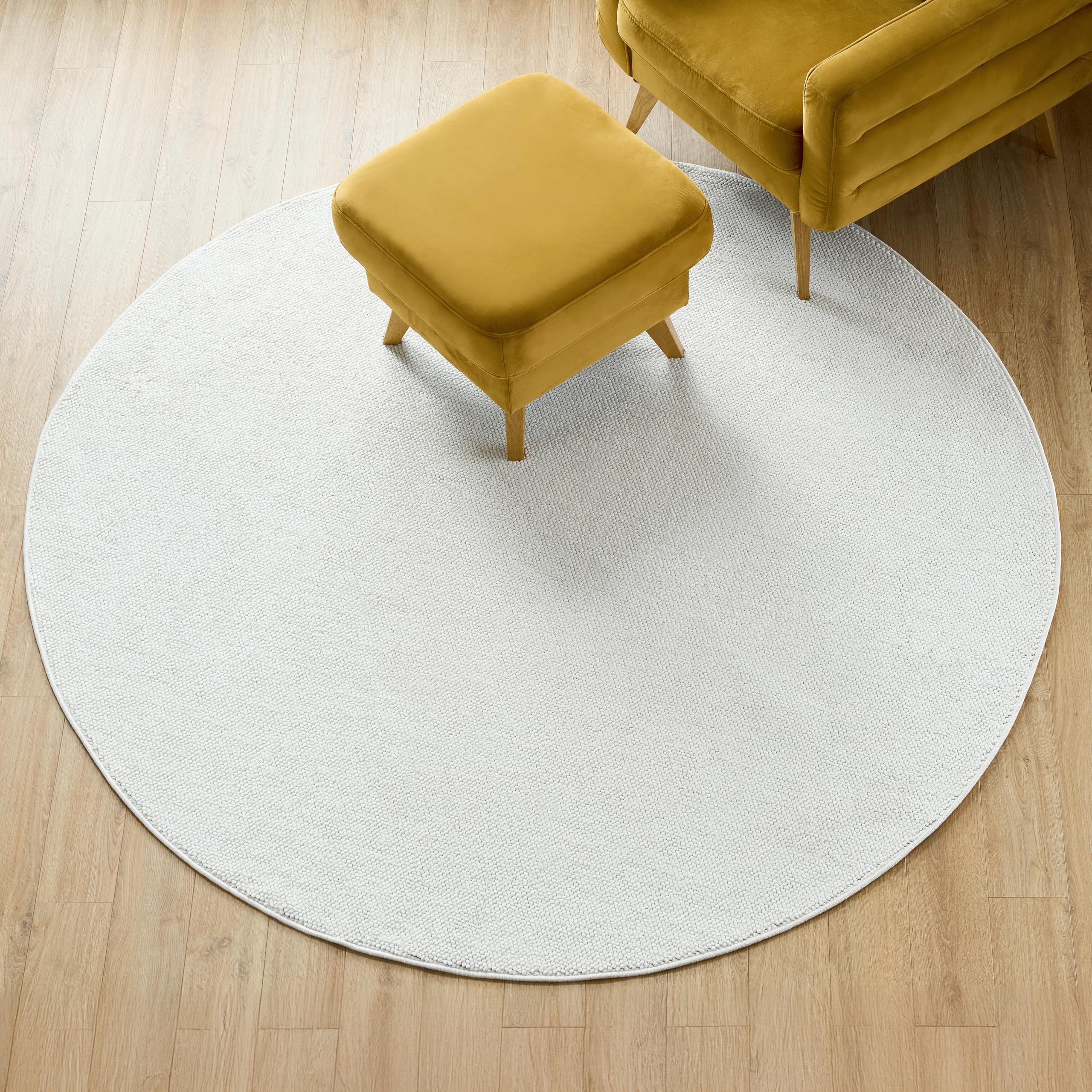 TAPISO Agra Rund Teppich Creme Einfarbig Wohnzimmer 100 x 100 cm
